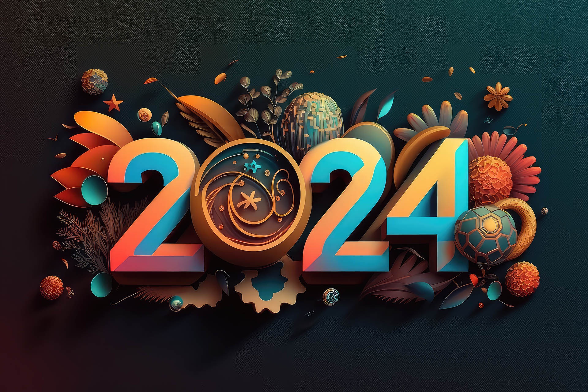 Happy New Year 2024 script text hand lettering. Design template
